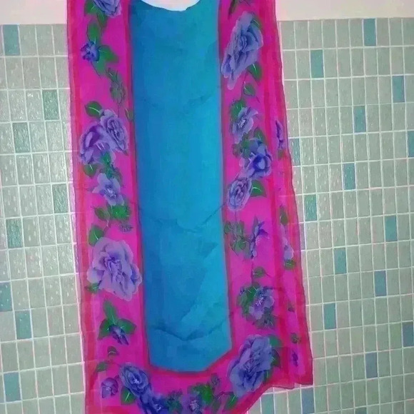 Leonard Paris Vintage Floral Silk Scarf Blue Pink - Picture 7 of 12